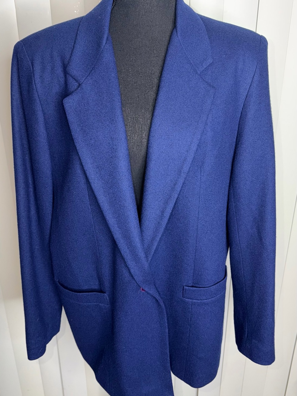 Vintage Dumas 80s 100% Wool One Button Lined Blazer Navy Blue Women's Sz Large